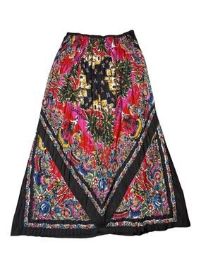 Vintage Carole Little Silk Maxi Skirt Womens Medium Latin Scenic Postcard Print